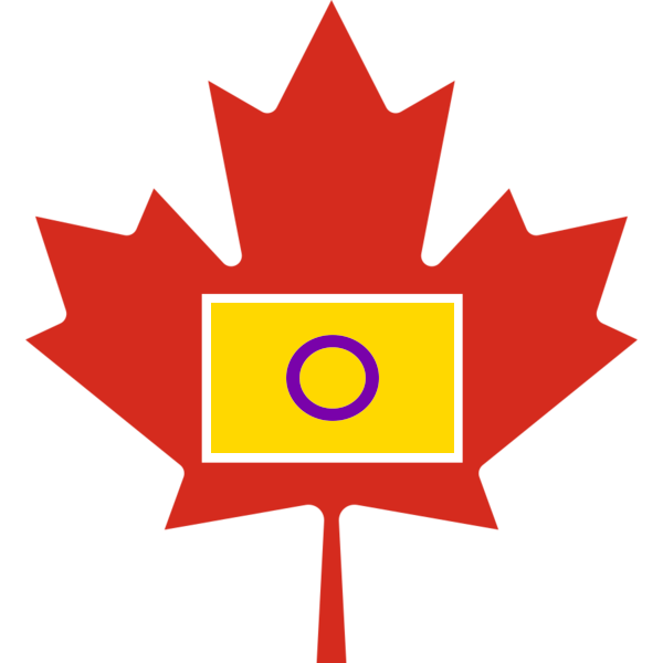 Flag of Intersex flag above Canadian flag
